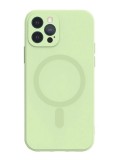 Husa iPhone 12 Pro din silicon cu MagSafe, silk touch, interior din catifea cu decupaje pentru camere, Menta, Oem
