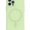 Husa iPhone 13 Pro din silicon cu MagSafe, silk touch, interior din catifea cu decupaje pentru camere, Menta