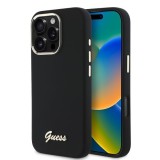 Husa pentru iPhone 16 Pro - Guess Silicone Script Metal Logo &amp; Frame (GUHCP16LSMBSLK) - Black