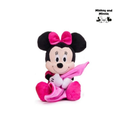 Jucarie de plus Minnie Mouse cu paturica, Disney, 22 cm, roz foto