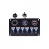 Panou 6 Butoane Iluminate 12V cu USB, Voltmetru si Priza ALM - Diverse Functii