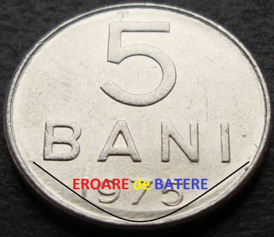 Moneda 5 BANI - RS ROMANIA, anul 1975 * cod 3462 C = EROARE foto