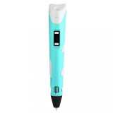Creion 3D Albastru MRG M3DPEN2, Incepatori, Afisaj Digital, 3 Filamente PLA, Joc Creativ, Arta 3D