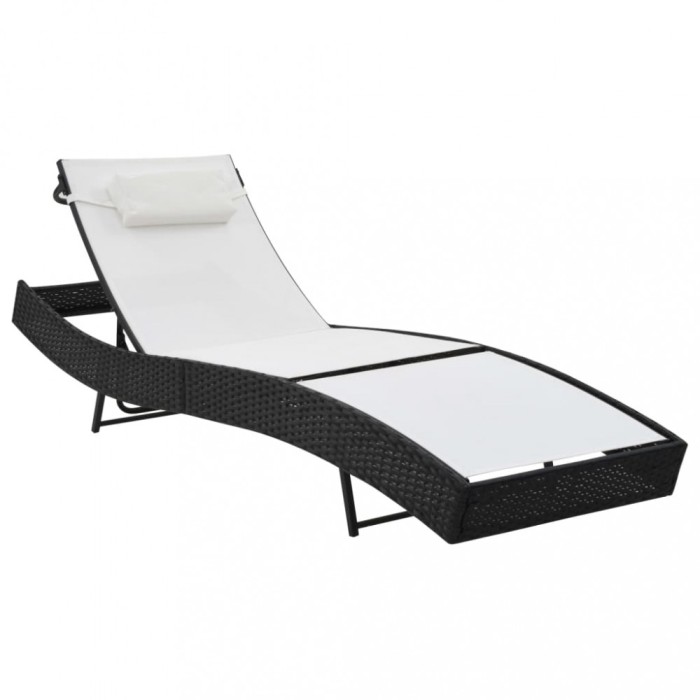 vidaXL Șezlong de plajă cu pernă, negru, poliratan 44718