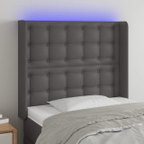 VidaXL Tăblie de pat cu LED, gri, 103x16x118/128 cm, piele ecologică