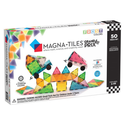 Magna-Tiles Grand Prix, set magnetic 50 de piese cu masinute, 7Toys foto