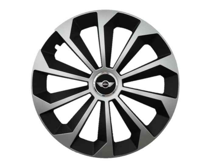 Set 4 capace roti Fame Gri-Negru cu inel R14, pentru gama auto Mini
