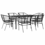Cumpara ieftin Set de sufragerie de gradina 7 piese sticla neagra polirattan
