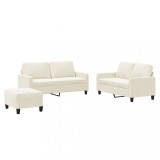 Set de canapele cu perne, 3 piese, crem, catifea