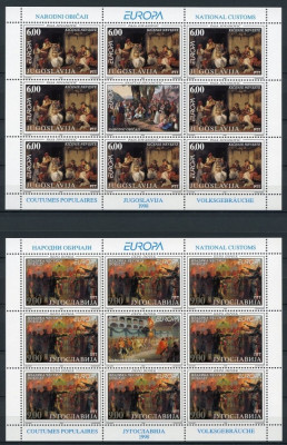 YUGOSLAVIA , IUGOSLAVIA 1998 EUROPA , COSTUME POPULARE 2 COLITE NESTAMPILATE foto