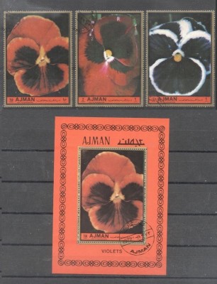 Ajman 1972 Flowers Violets set + perf. sheet used M.379 foto