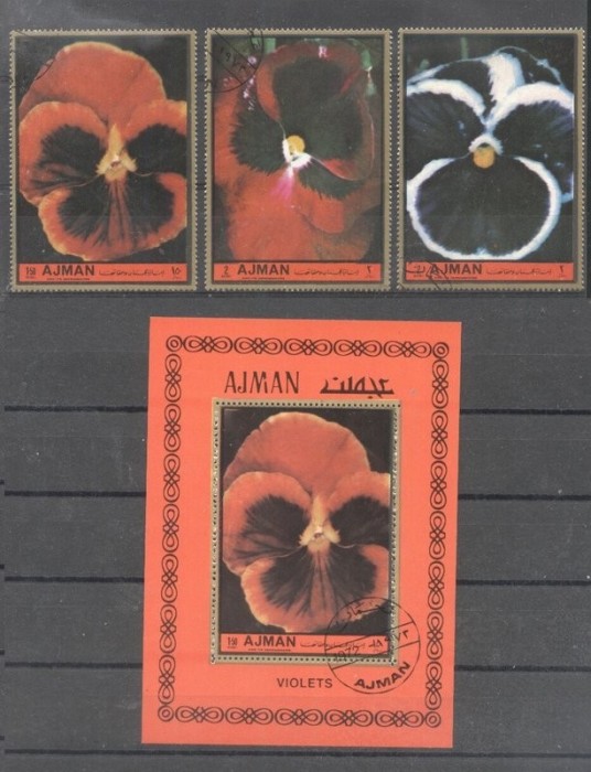Ajman 1972 Flowers Violets set + perf. sheet used M.379