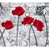 Fototapet de perete autoadeziv si lavabil Trandafiri rosii si argintiu, 270 x 200 cm
