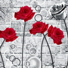 Tablou canvas Trandafiri rosii si argintiu, 105 x 70 cm