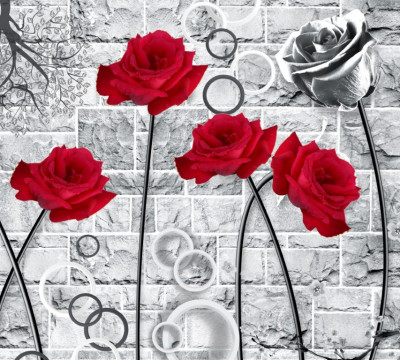 Tablou canvas Trandafiri rosii si argintiu, 105 x 70 cm foto