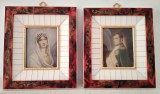 Pereche de portrete &icirc;n miniatură de epocă, &icirc;nfățiș&acirc;ndu-i pe Napoleon Bonaparte și soția sa, &Icirc;mpărăteasa Josephine