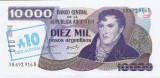 Argentina 10 Australes (nedatata; circa 1985; overprint peste 10,000 Pesos) Seria B - P-322 !!! (necirculata)