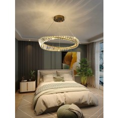Candelabru LED 80W, 1 cerc diamante, bronz, 40CM, aplicatie telefon, telecomanda, lumina/rece/calda/neutra, intensitate reglabila