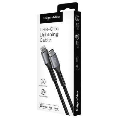 Cablu USB type C - Lightning certificat MFI 1m 3A bumbac OFC Kruger&amp;amp;Matz foto