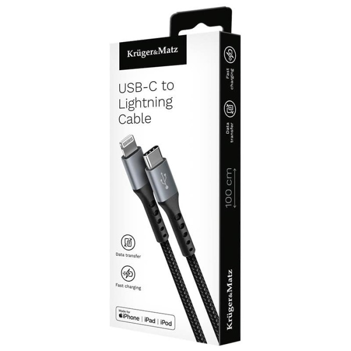 Cablu USB type C - Lightning certificat MFI 1m 3A bumbac OFC Kruger&amp;Matz