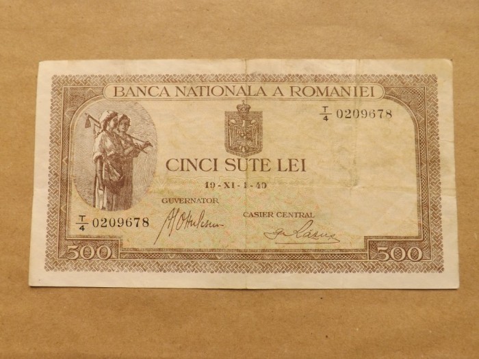 Romania 500 Lei 1.XI.1940 (Filigran BNR vertical) - Seria T/4 0209678