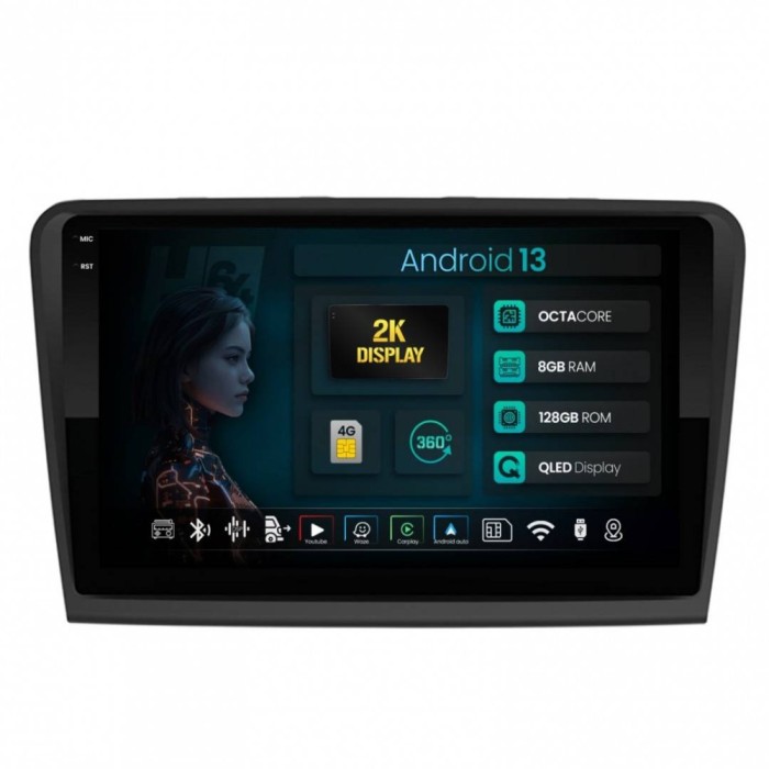 Navigatie 2K Skoda Superb 2 (2008-2015) 8GB RAM Android 13 Octacore Slot Sim 4G DSP GPS Wi-FI Carplay Android Auto USB Bluetooth Waze Touchscreen 10.3