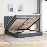 Cadru Pat Otoman vidaXL 160x200 Gri &Icirc;nchis Catifea cu Saltea Arcuri + Topper
