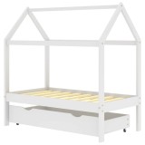 Cadru pat copii cu un sertar, alb, 70x140 cm, lemn masiv de pin