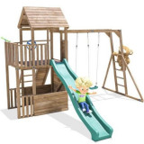 Complex de joaca BalconyFort &trade; cu Monkey Bars si 2 leagane, tobogan verde 2.9 m, Dunster House