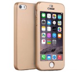 Husa Full Cover (fata + spate + folie sticla) pentru iPhone 5 / 5S / SE, Gold
