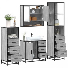 Set de mobilier de baie 4 piese Lemn stratificat gri Sonoma foto