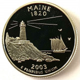 AMERICA QUARTER 1/4 DOLLAR 2003, S, PROOF,AG.900,(Farul Pemaquid Point - MAINE), America de Nord, Argint