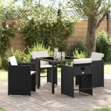 Cumpara ieftin Set de masă pentru grădină cu pernă 5 pcs Negru Rattan poli