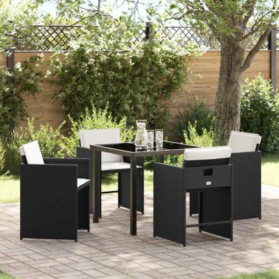 vidaXL Set de masă pentru grădină cu pernă 5 pcs Negru Rattan poli 3379972 foto