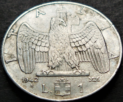 Moneda istorica 1 LIRA - ITALIA FASCISTA, anul 1942 *cod 5258 B - MAGNETICA! foto