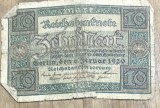 BNKSTR03DE Bancnotă Veche Germania 10 Mark 1920 (Reichsbanknote), Republica de la Weimar, Pentru Colecție / Colecționari Numismatică