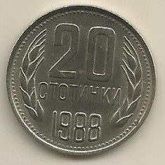 BULGARIA 20 STOTINKI STOTINCI 1988 [01] XF++ , livrare in cartonas