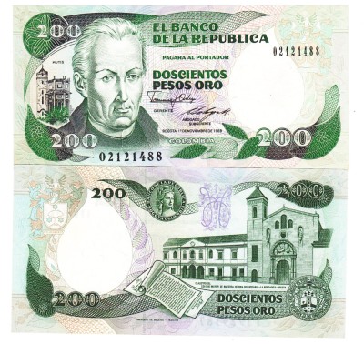 Columbia 200 Pesos Oro 01.11.1988 P-429b UNC foto