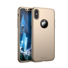Husa Full Cover 360&deg; (fata + spate + geam sticla) IPAKY pentru Apple iPhone X, gold rose