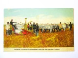 Rara! Domeniul Coroanei Rușețu regele Carol I carte poș.publicitară mașină recoltat americană 1910