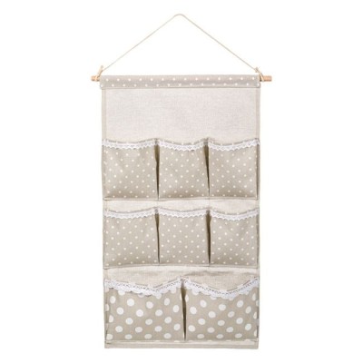 Husa organizator de perete pentru accesorii cu buline si dantela, 8 compartimente, agatatoare, 35 cm x 60 cm, bej, ConceptSeller foto