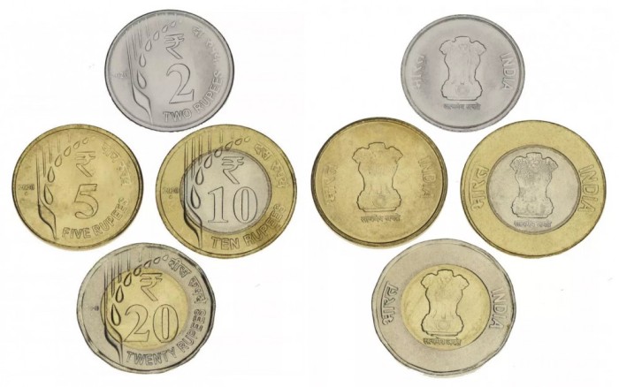 INDIA █ SET COMPLET DE MONEDE █ 2, 5, 10, 20 Rupees 2020-2021 █ KM-512-515 █ UNC
