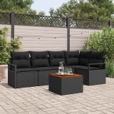 VidaXL Set canapea grădină 6 pcs Negru Mare Rattan, Lemn