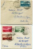 1934 , Lp 94 , Doua plicuri circulate in Franta , francate cu timbre din emisiunea Vederi , posta aeriana (1931 )