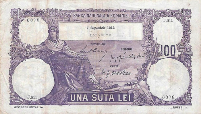 REPRODUCERE bancnota 100 lei 7 septembrie 1913 Romania