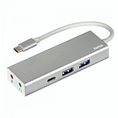 Hub USB Hama 135758 Aluminium USB 3.1 Type-C 1:3 2x USB-A USB-C 3.5 mm audio Argintiu foto