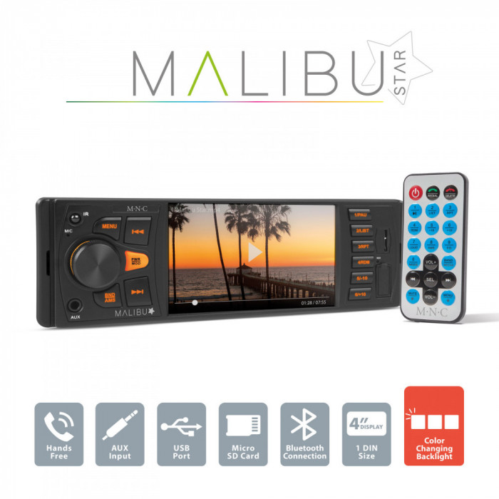 Unitate principală multimedia &bdquo;Malibu Star&rdquo; - 1 DIN - 4 x 50 W - BT - MP3 - AUX - SD - USB 39751