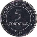 Nicaragua 5 Cordobas 2012 (Cordoba Centennial) 28 mm, KM-111 UNC !!!