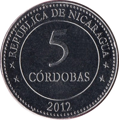 Nicaragua 5 Cordobas 2012 (Cordoba Centennial) 28 mm, KM-111 UNC !!! foto