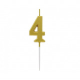 Lumanare tort cifra 4, auriu metalic, 9.5 cm, Godan